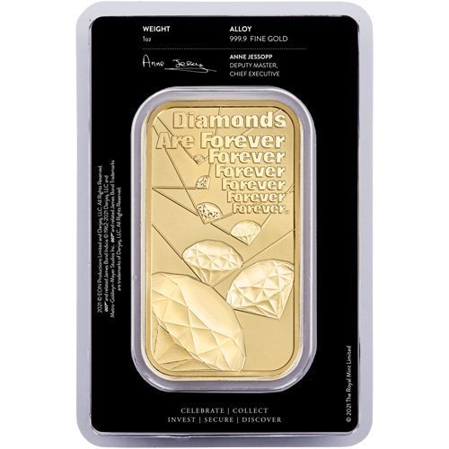 1 oz British James Bond Diamonds Are Forever Gold Bar (New w/ Assay) - Image 2