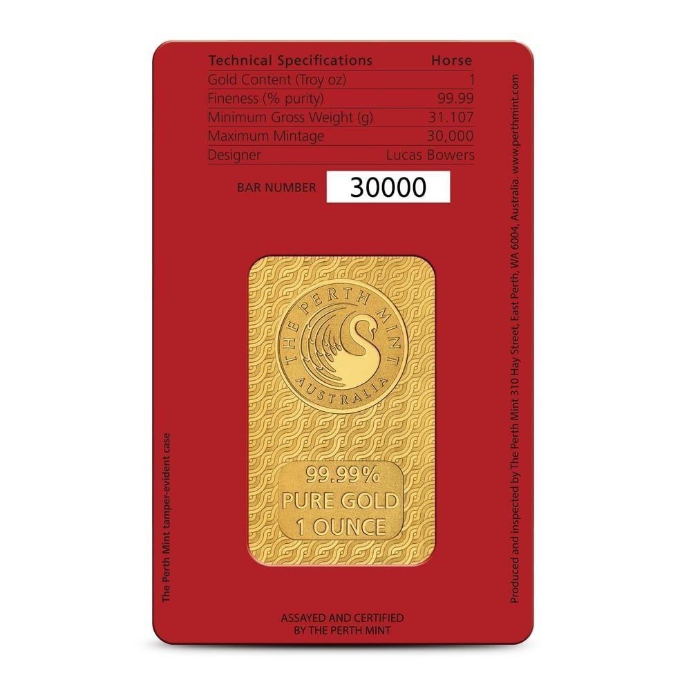 1 oz Perth Mint Lunar Year of the Horse Gold Bar (New) - Image 2