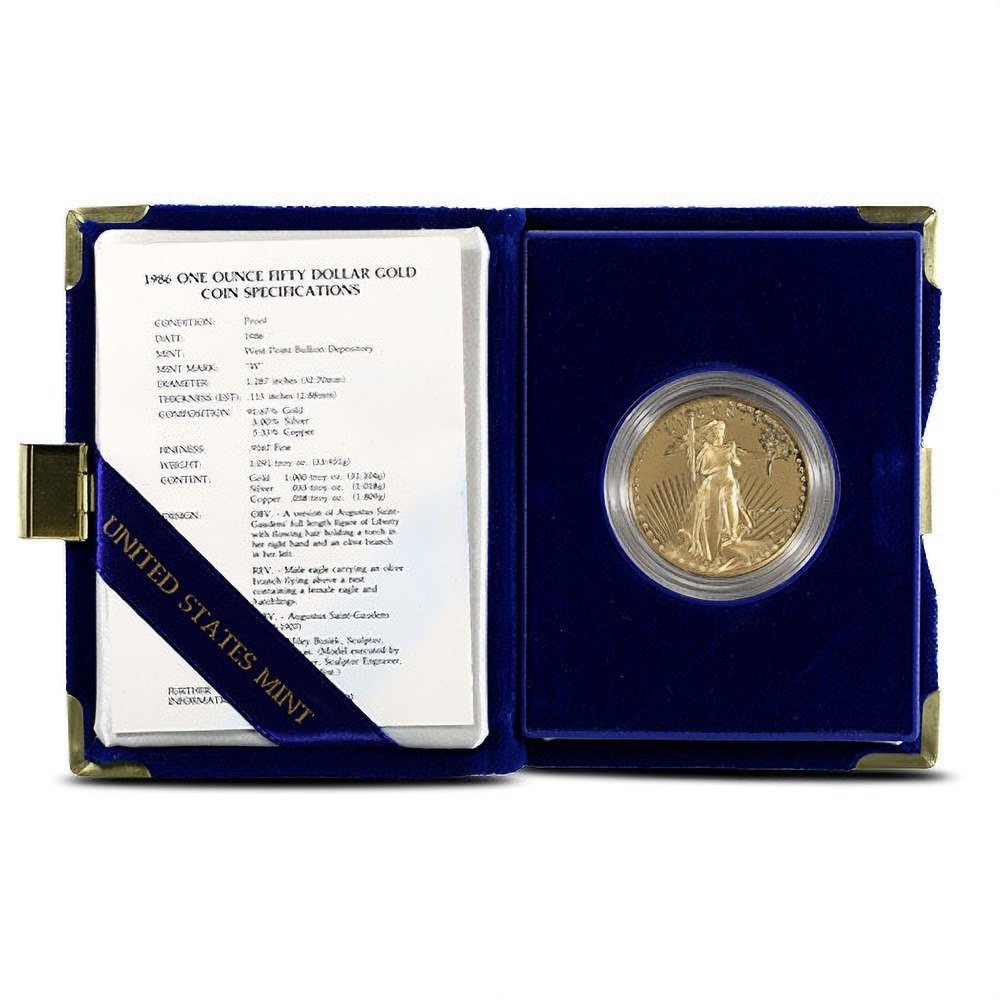 1986-W 1 oz Proof American Gold Eagle Coin (Box + CoA) - Image 2