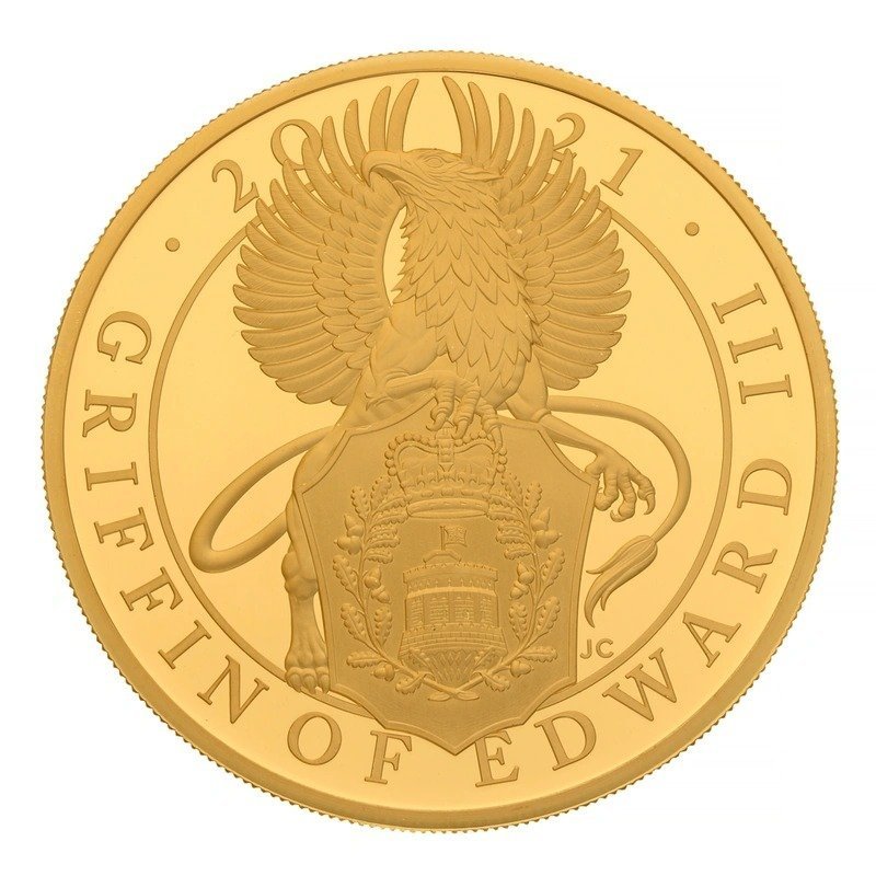 2021 Proof 5 oz Griffin of Edward III Gold Coin Queen's Beasts Boxed - Image 3