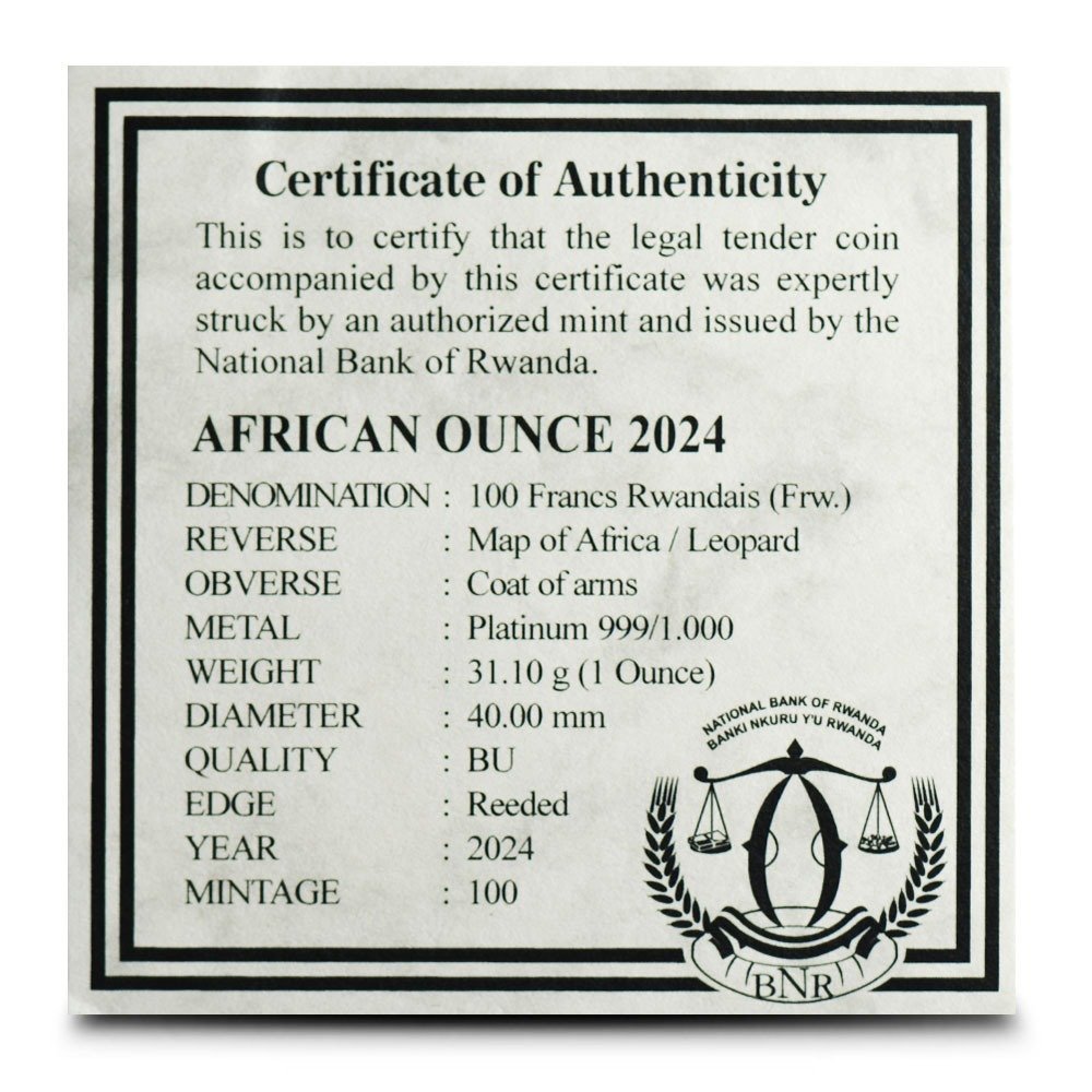 2024 1 oz Rwandan Leopard Platinum Coin (BU) - Image 4