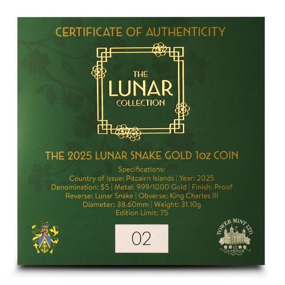 2025 1 oz Proof Pitcairn Islands Gold Lunar Year of the Snake Coin (Box + CoA) - Image 4