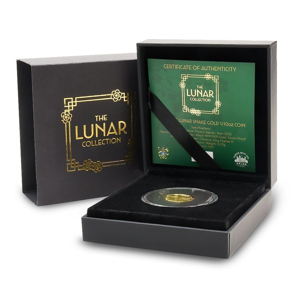 2025 1/10 oz Proof Pitcairn Islands Gold Lunar Year of the Snake Coin (Box + CoA) - Image 2
