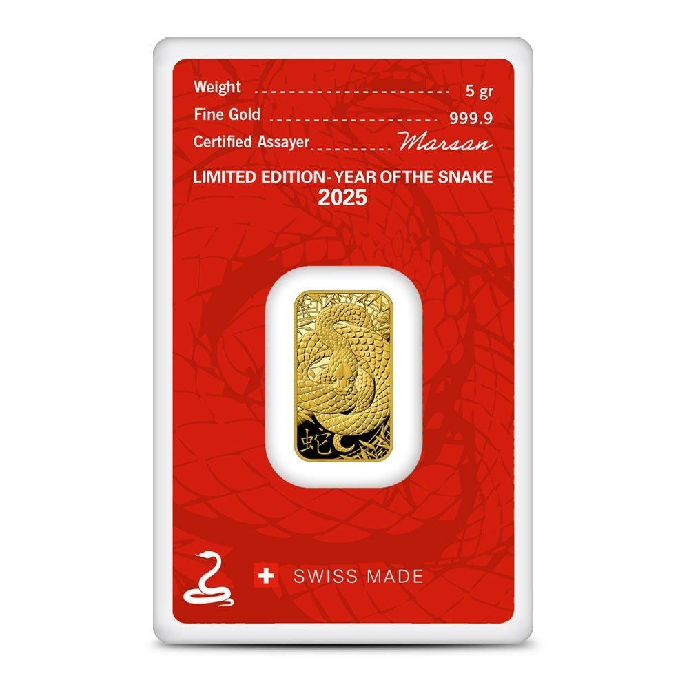 2025 5 Gram Argor Heraeus Lunar Snake Gold Bar (New w/ Assay) - Image 2